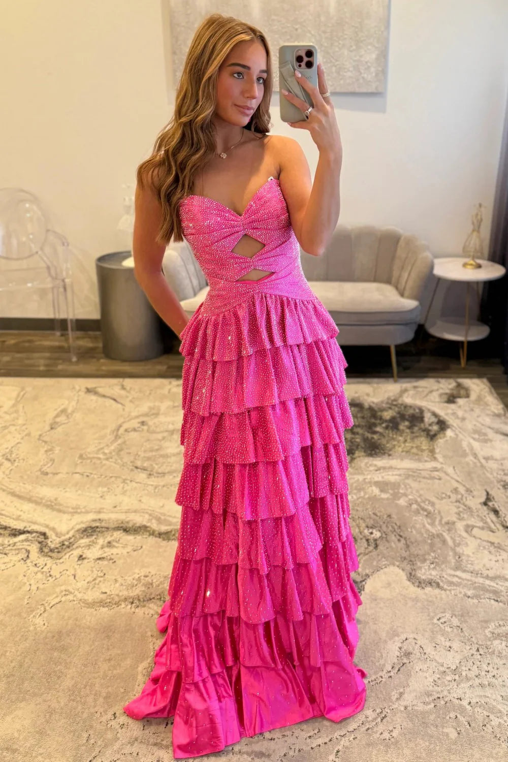 Gorgeous A-Line Sweetheart Lace Up Beaded Prom Dress With Keyhole Bodice And Ruffle Skirt AD532