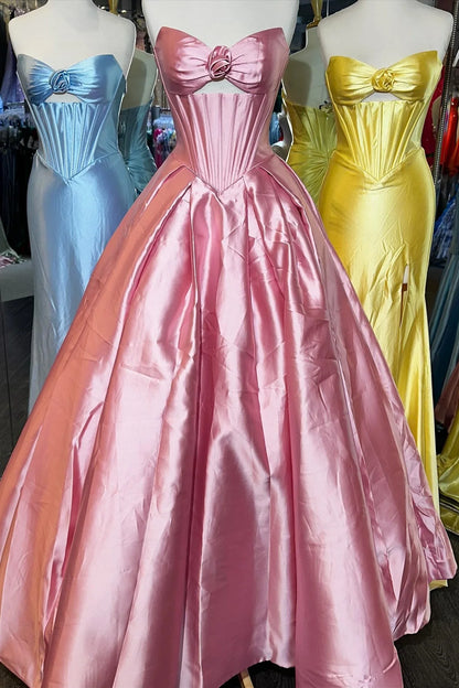 Princess A Line Sweetheart Pink Corset Prom Dress With 3D Flowers Keyhole AD543
