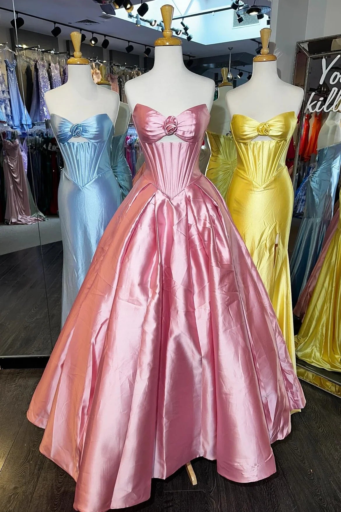 Princess A Line Sweetheart Pink Corset Prom Dress With 3D Flowers Keyhole AD543