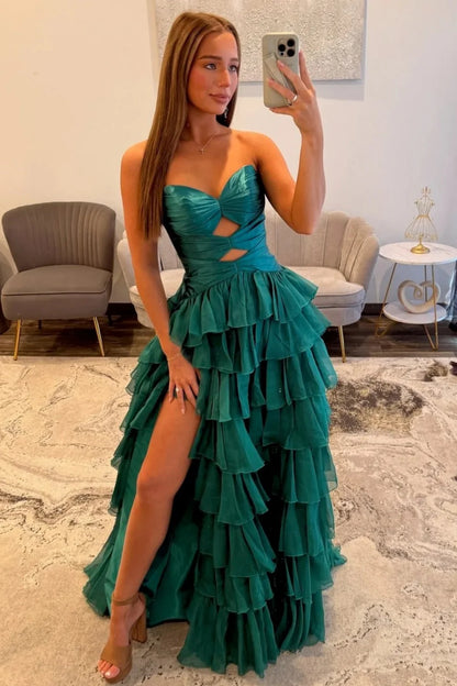 Trendy A Line Sweetheart Hot Pink Long Prom Dress With Ruffles Keyhole AD552