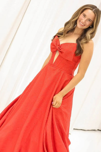 Classic A Line Sweetheart Red Corset Prom Dress With Keyhole Beading AD554