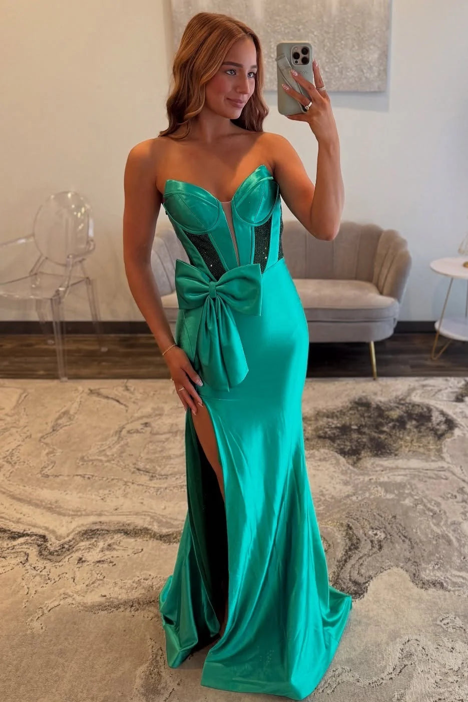 Hot Mermaid Sweetheart Green Long Prom Dress With Keyhole Bowknot AD560