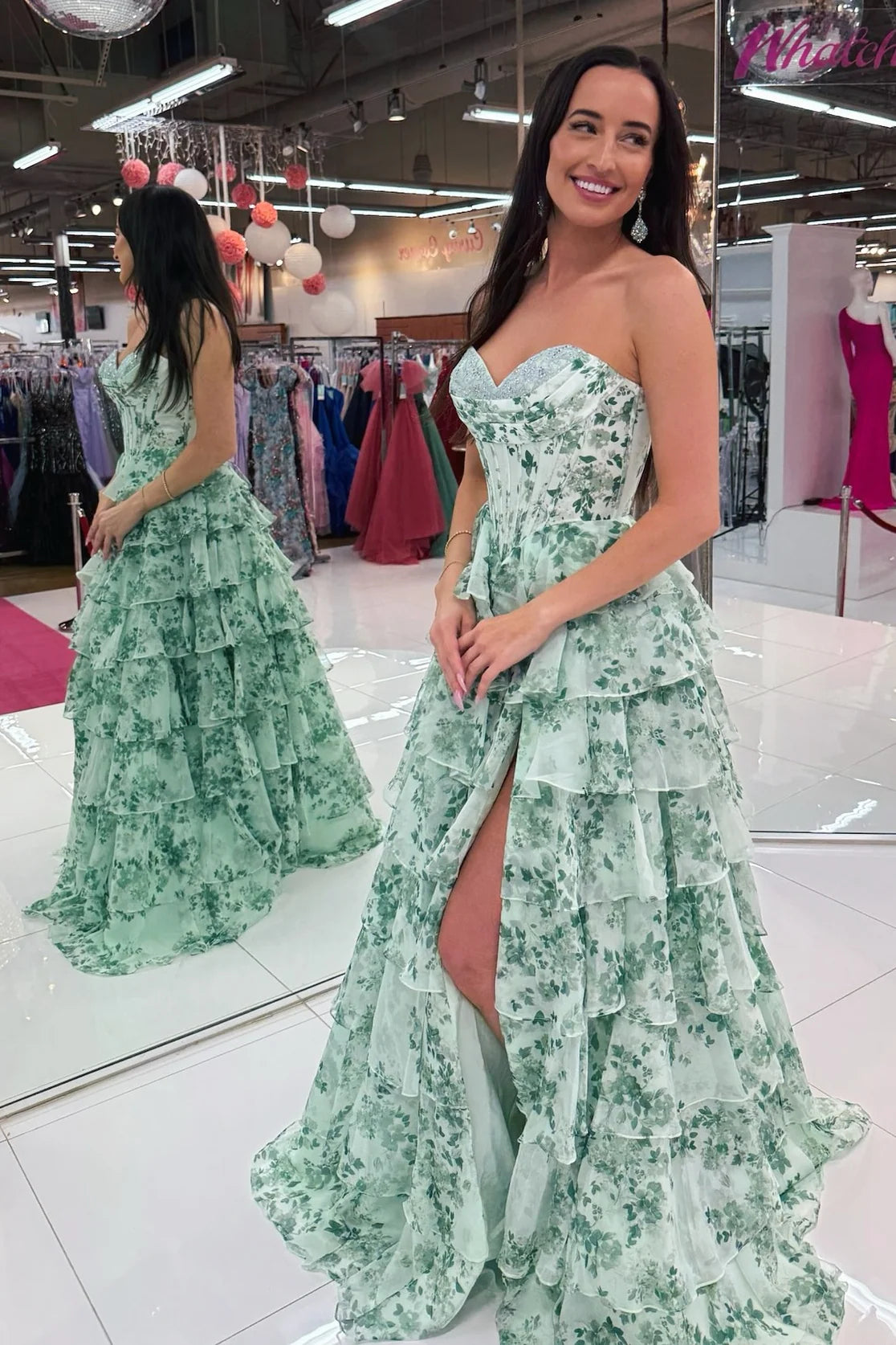 Beautiful A Line Sweetheart Green Corset Prom Dress With Criss Cross Back AD562