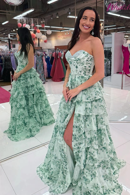 Beautiful A Line Sweetheart Green Corset Prom Dress With Criss Cross Back AD562