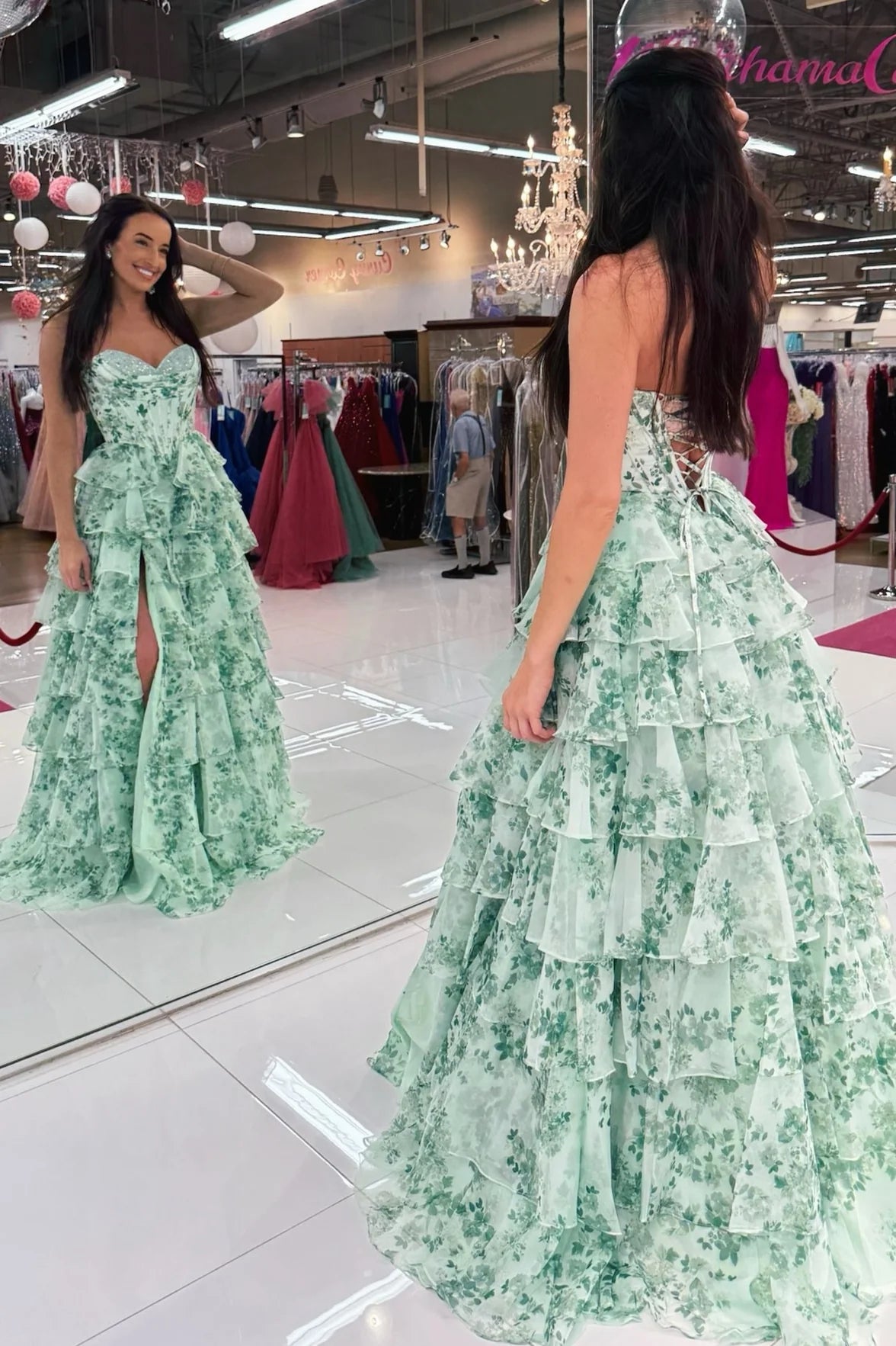 Beautiful A Line Sweetheart Green Corset Prom Dress With Criss Cross Back AD562