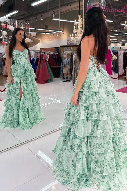Beautiful A Line Sweetheart Green Corset Prom Dress With Criss Cross Back AD562