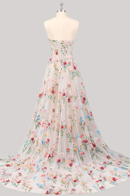 Gorgeous A Line Sweetheart White Long Prom Dress With Embroidery AD563