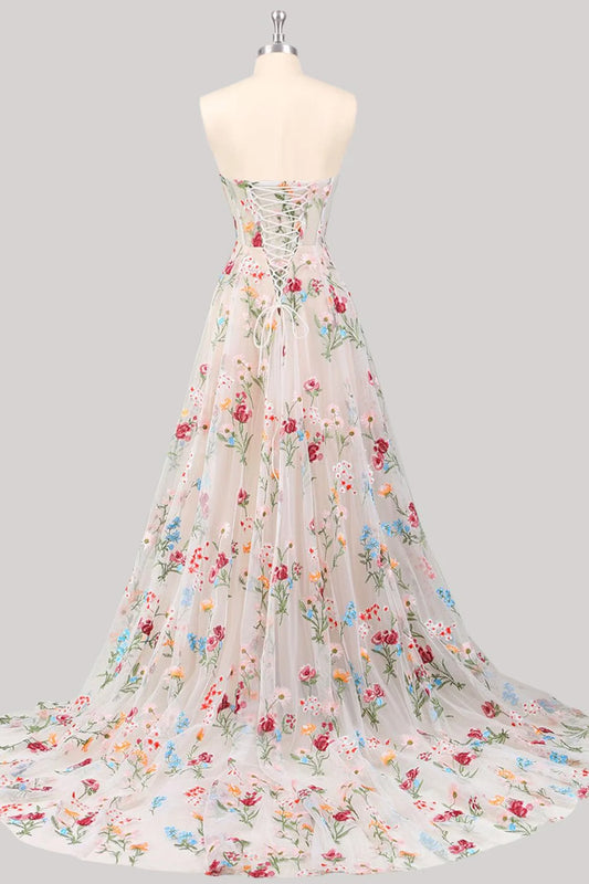Gorgeous A Line Sweetheart White Long Prom Dress With Embroidery AD563