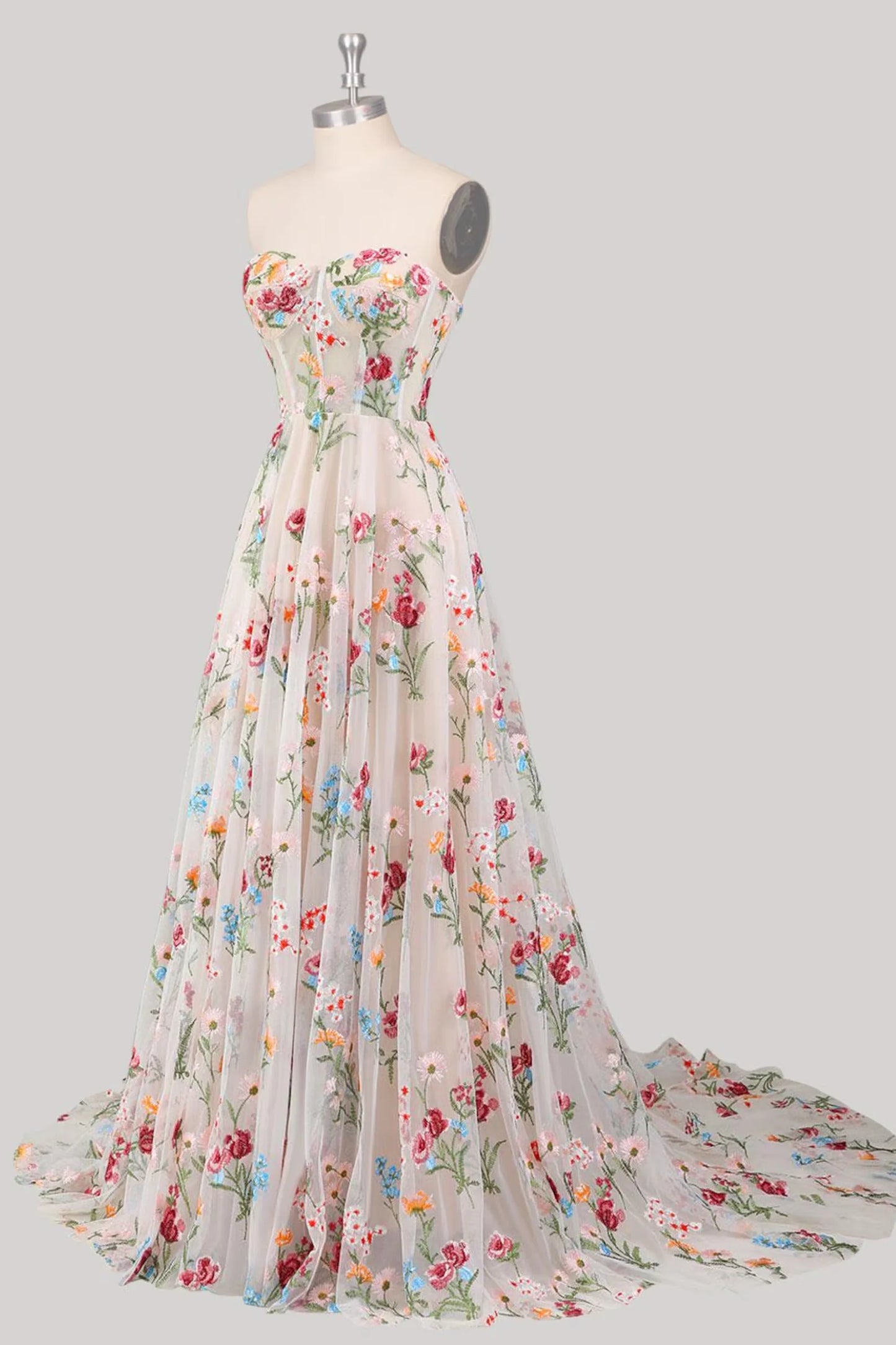 Gorgeous A Line Sweetheart White Long Prom Dress With Embroidery AD563