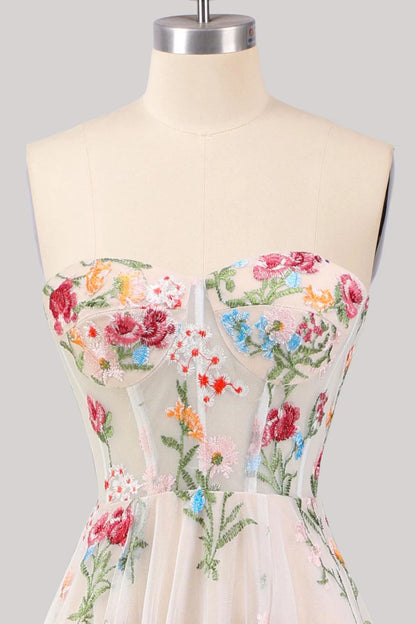 Gorgeous A Line Sweetheart White Long Prom Dress With Embroidery AD563