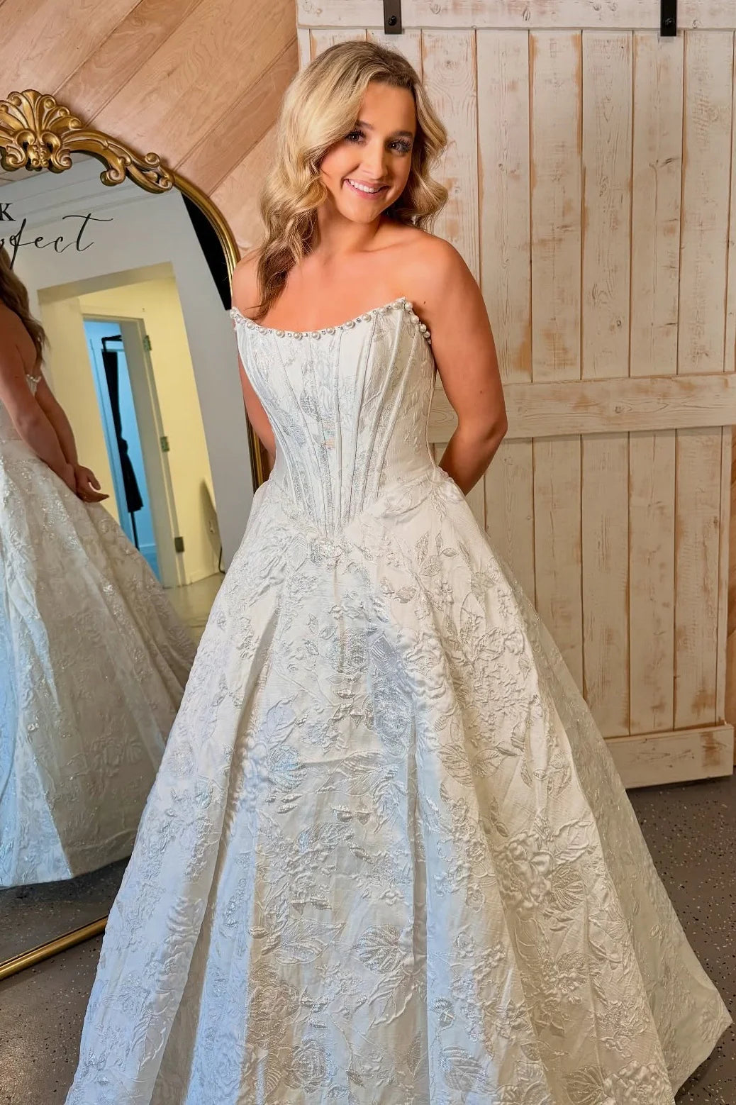 Elegant A Line Strapless White Corset Prom Dress With Embroidery AD564