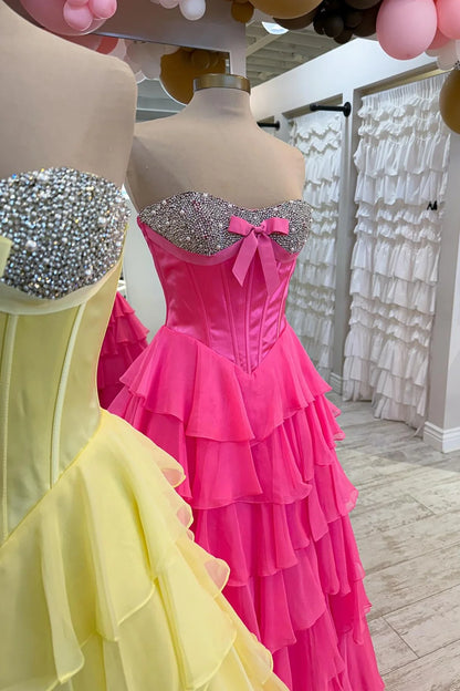 Cute A Line Sweetheart Pink Corset Prom Dress With Beading Ruffles AD565