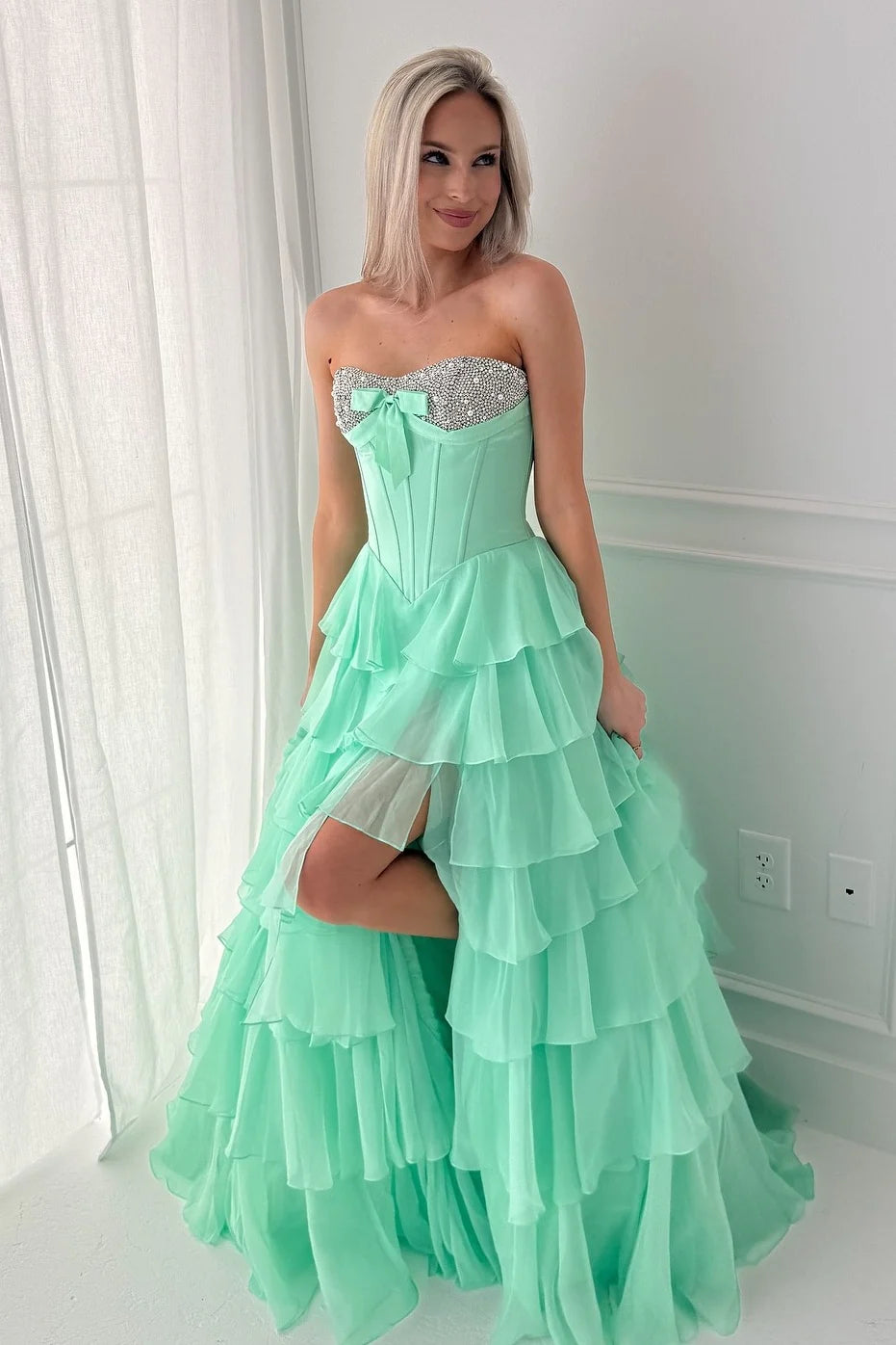 Cute A Line Sweetheart Pink Corset Prom Dress With Beading Ruffles AD565