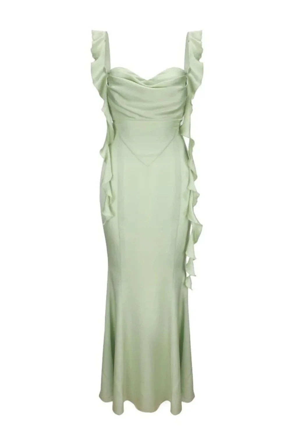 Cute Mermaid Square Neck Pink Long Prom Dress With Ruffles Backless AD569
