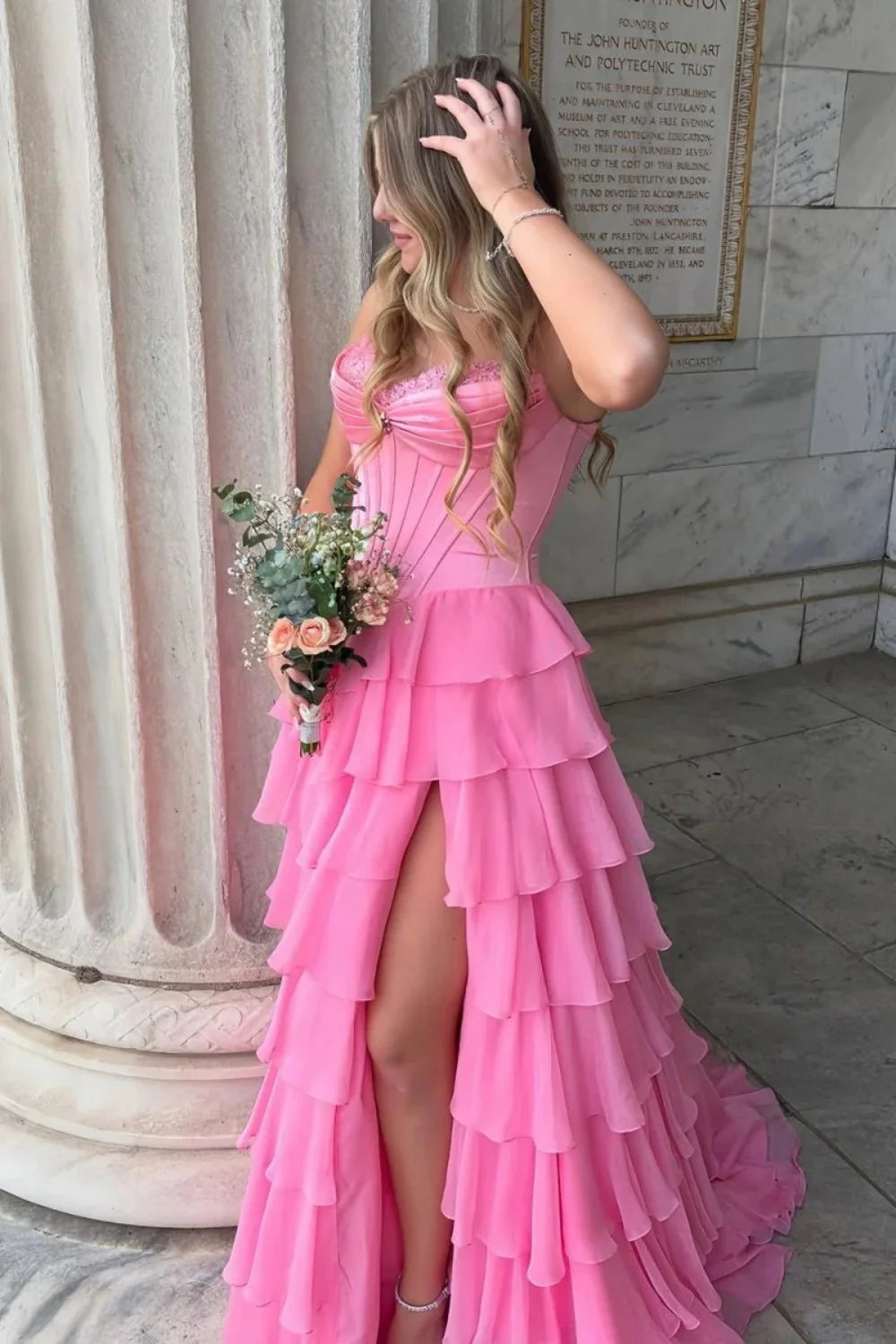 Princess A Line Sweetheart Red/Pink Corset Prom Dress With Ruffles AD570