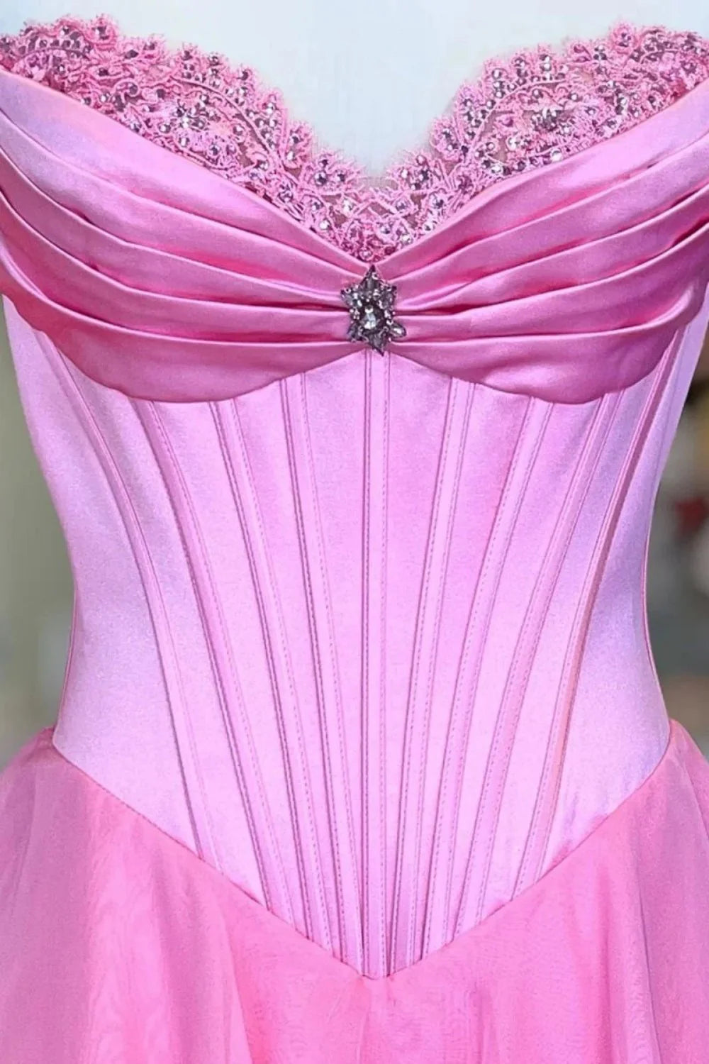 Princess A Line Sweetheart Red/Pink Corset Prom Dress With Ruffles AD570