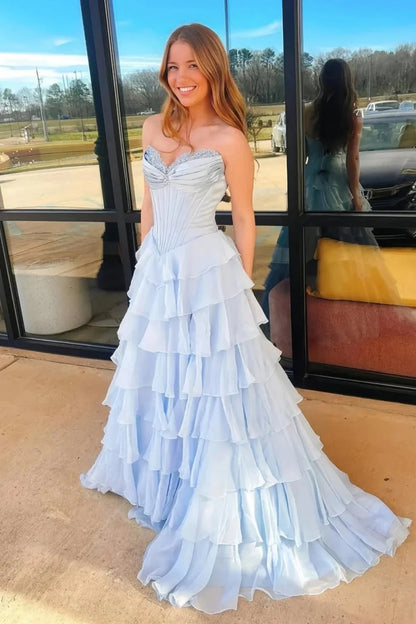 Princess A Line Sweetheart Red/Pink Corset Prom Dress With Ruffles AD570