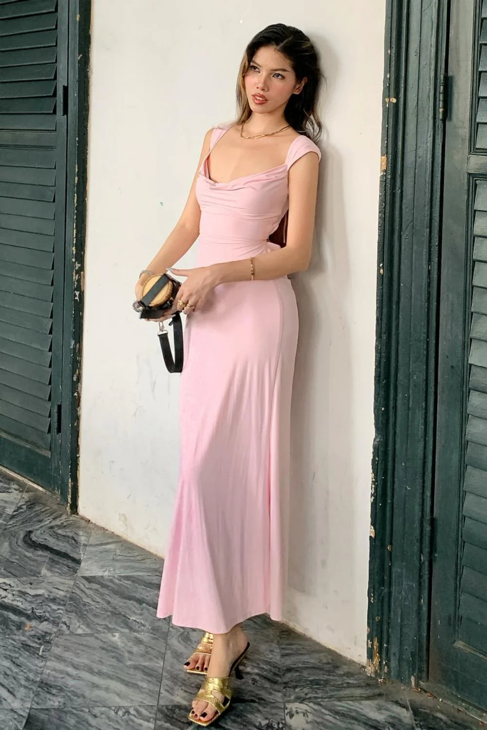 Cute Mermaid Off The Shoulder Pink Long Prom Dress With Criss Cross Back AD573