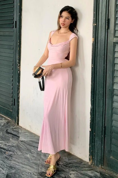 Cute Mermaid Off The Shoulder Pink Long Prom Dress With Criss Cross Back AD573