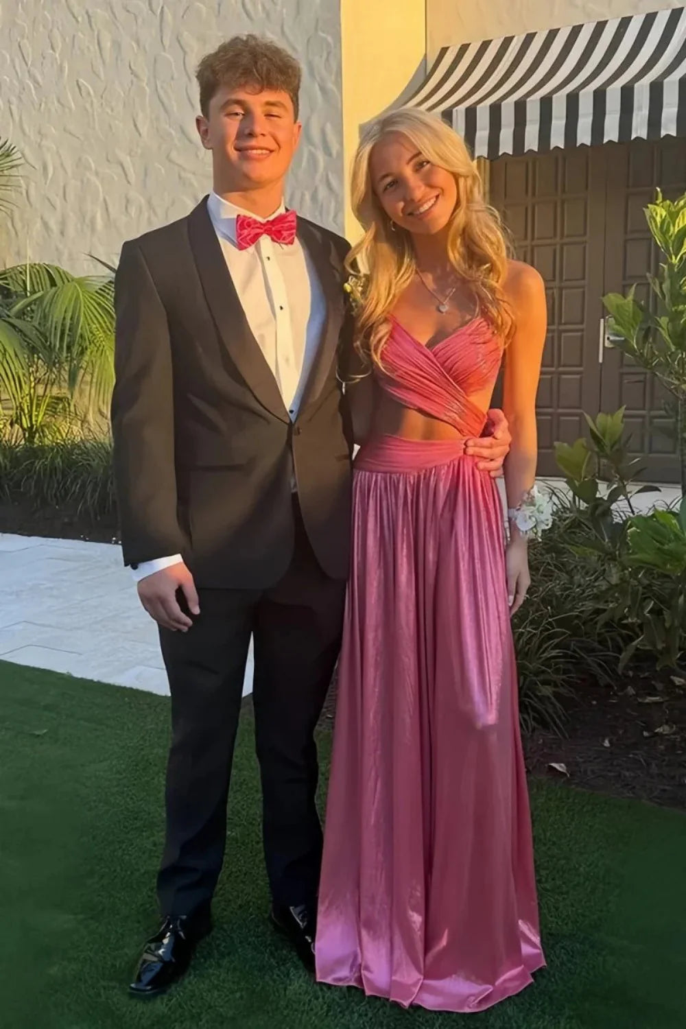 Fashionable A Line Spaghetti Straps Hot Pink Long Prom Dress With Backless AD579