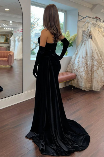 Elegant Mermaid Sweetheart Black Long Prom Dress With Split Front Beading AD588