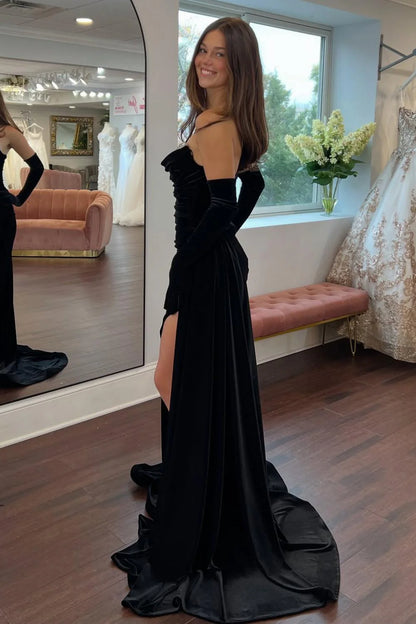 Elegant Mermaid Sweetheart Black Long Prom Dress With Split Front Beading AD588