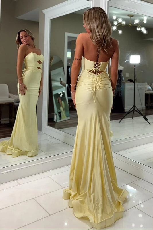 Fashionable Mermaid Sweetheart Yellow Long Prom Dress With Keyhole Criss Cross Back AD595