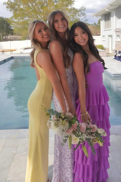 Stylish A Line Strapless Purple Long Prom Dress With Ruffles Split Front AD597
