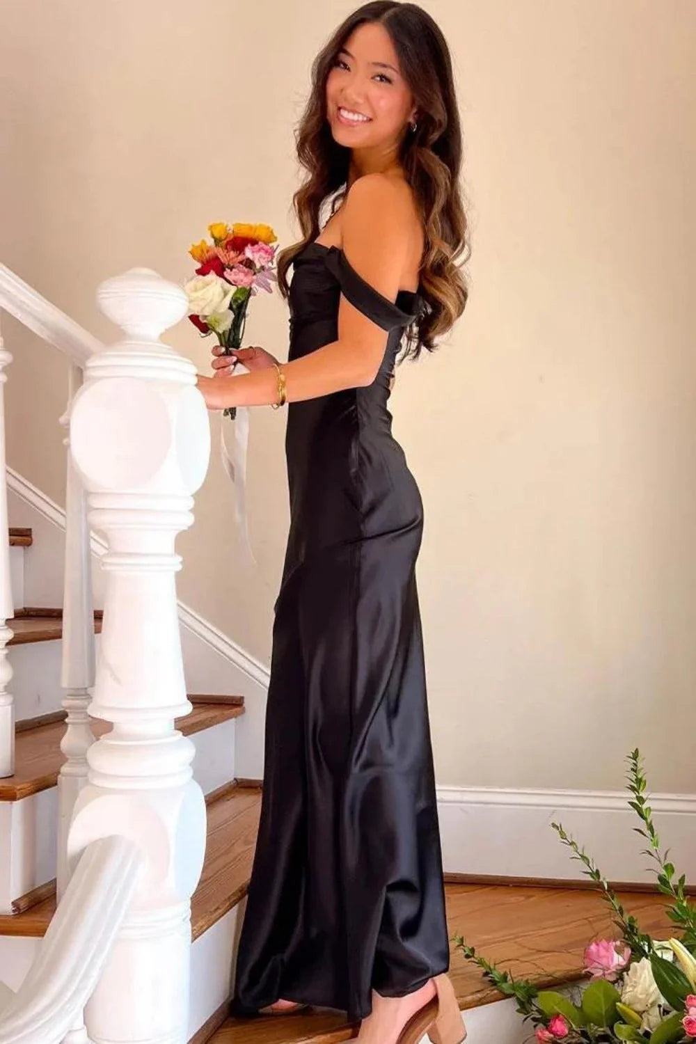 Trendy Sheath Off The Shoulder Lilac Prom Dress With Ruched AD598