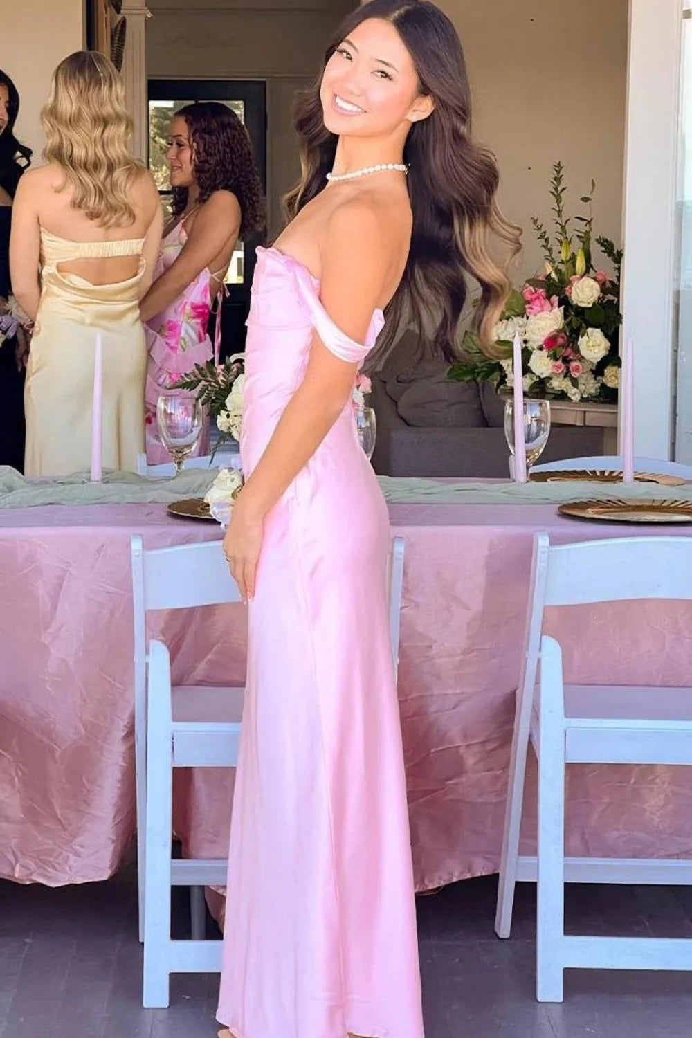 Trendy Sheath Off The Shoulder Lilac Prom Dress With Ruched AD598