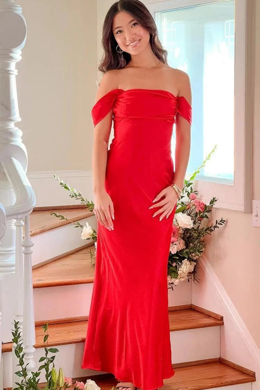Trendy Sheath Off The Shoulder Lilac Prom Dress With Ruched AD598