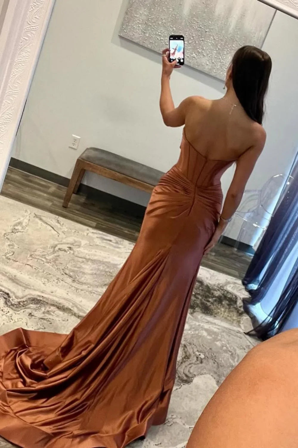 Chic Sweetheart Long Mermaid Satin Corset Prom Dress With High Slit AD612