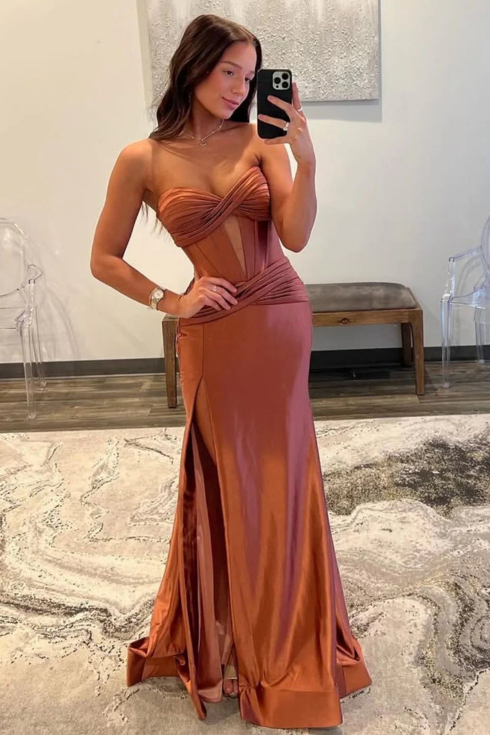 Chic Sweetheart Long Mermaid Satin Corset Prom Dress With High Slit AD612