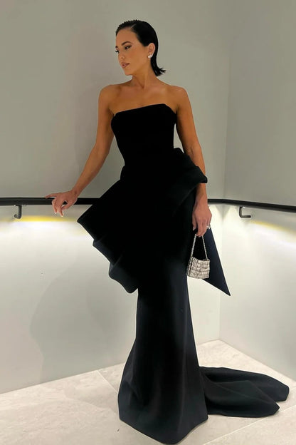 Elegant Strapless Black Mermaid Gown With Statement Draping AD622