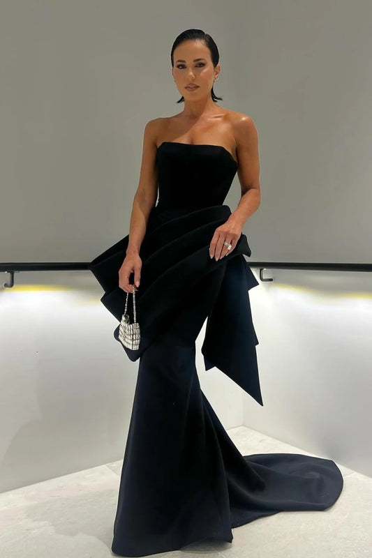 Elegant Strapless Black Mermaid Gown With Statement Draping AD622