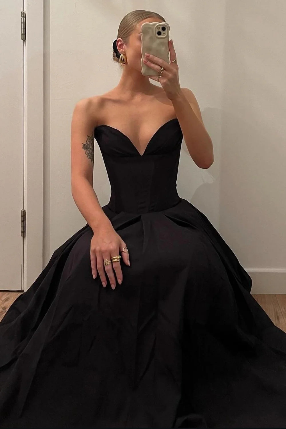 Strapless Black Formal Ball Gown With Structured Bodice AD623