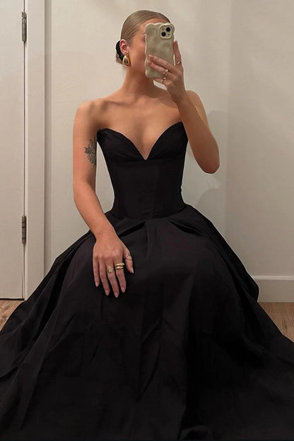 Strapless Black Formal Ball Gown With Structured Bodice AD623