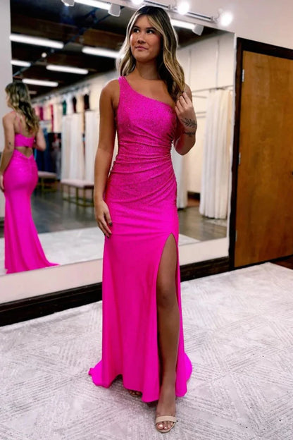 Asymmetric Beaded Gown With Figure Hugging Silhouette Split Prom Dresses AD629