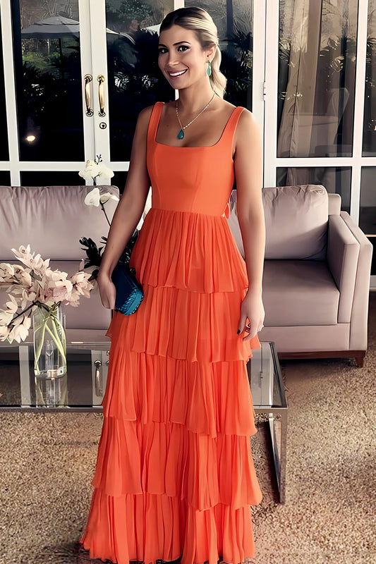 Sunset Orange Backless Tiered Ruffle Prom Dress With Oversized Bow AD632