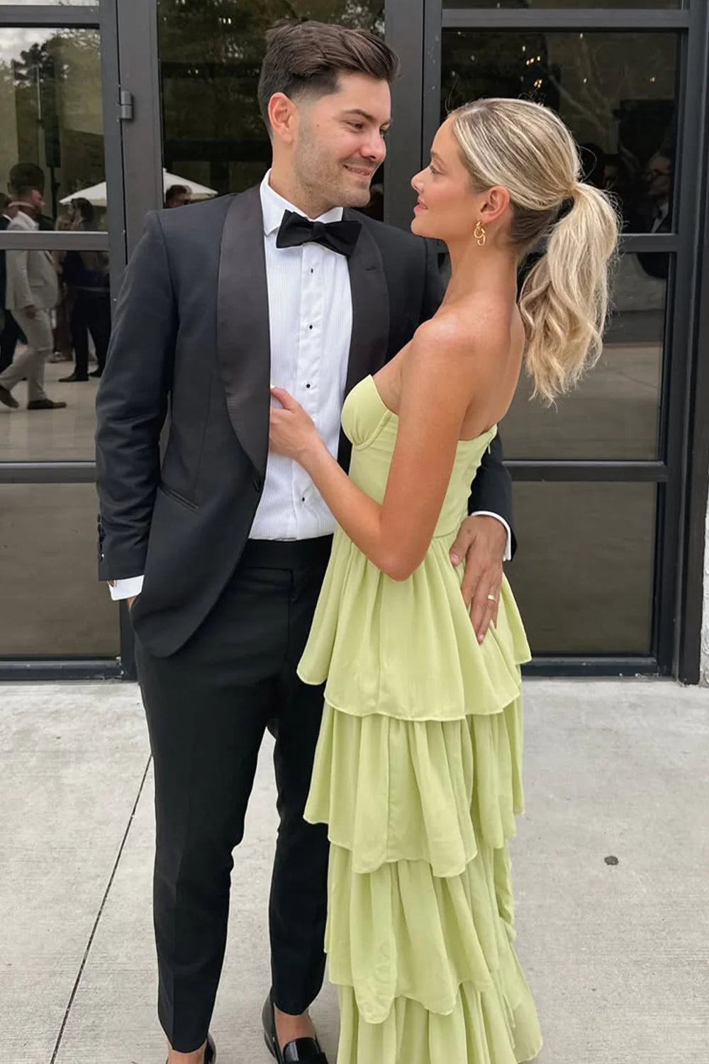Sweetheart Light Green Layered Ruffle Evening Dress With Slit AD635