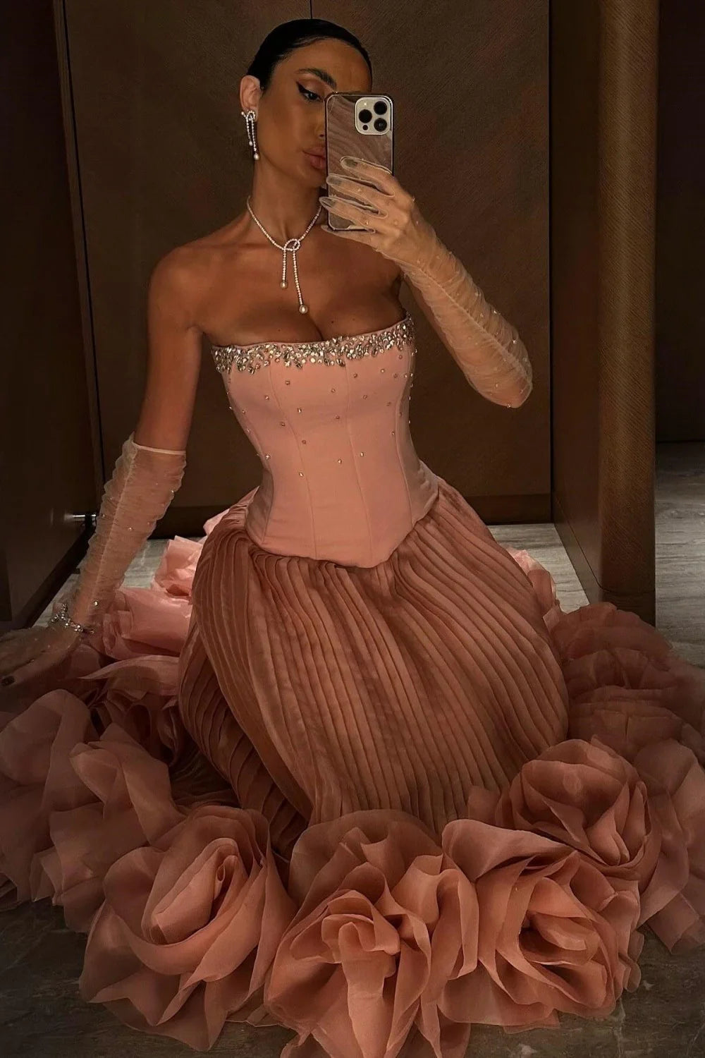 Pink Strapless Corset Prom Dress With Beaded Bodice And Tulle Skirt AD639