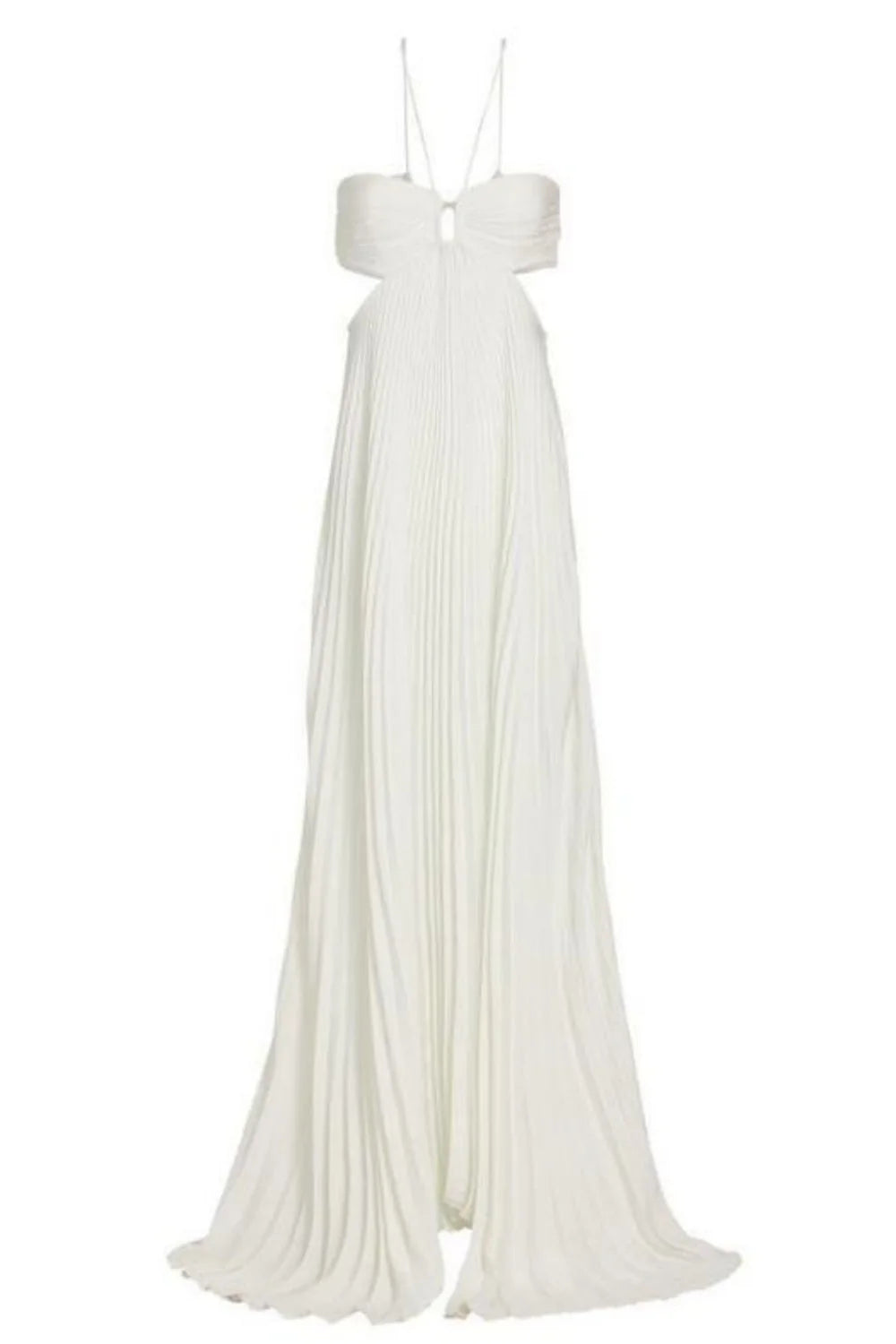 Elegant White Pleated Cutout Halter Maxi Prom Dress AD642