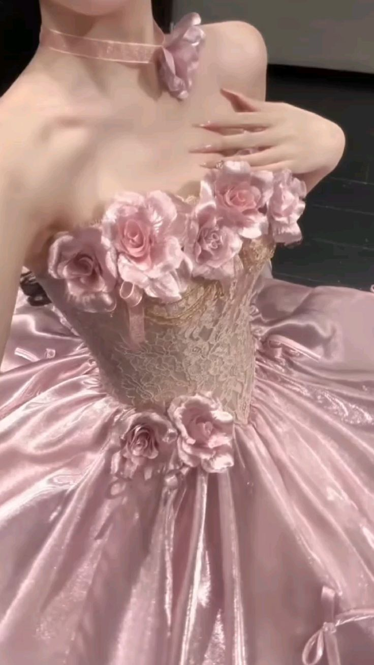 Luxurious Pink Strapless  Lace Corset Bodice Ball Gown Prom Dress With 3D Floral Appliques And Bow Details AD644