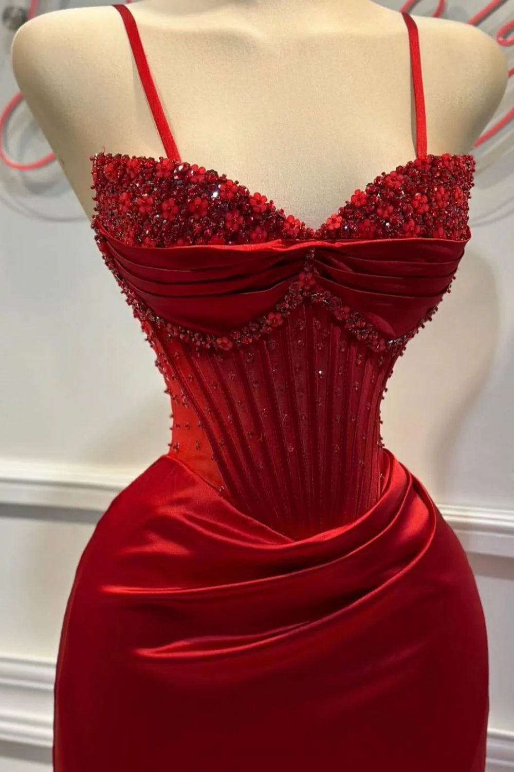 Blush Pink Strapless Beaded Corset Satin Mermaid Prom Dress With High Slit AD653