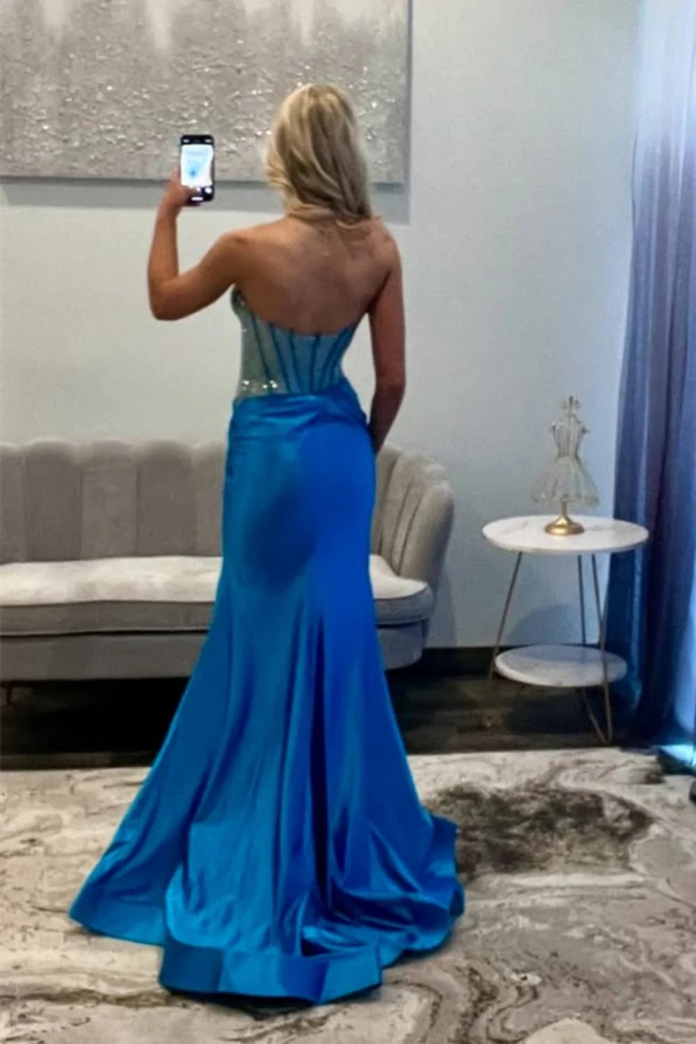 Stunning Hot Pink Mermaid Prom Dress With Beaded Top Long Satin And Slit AD712