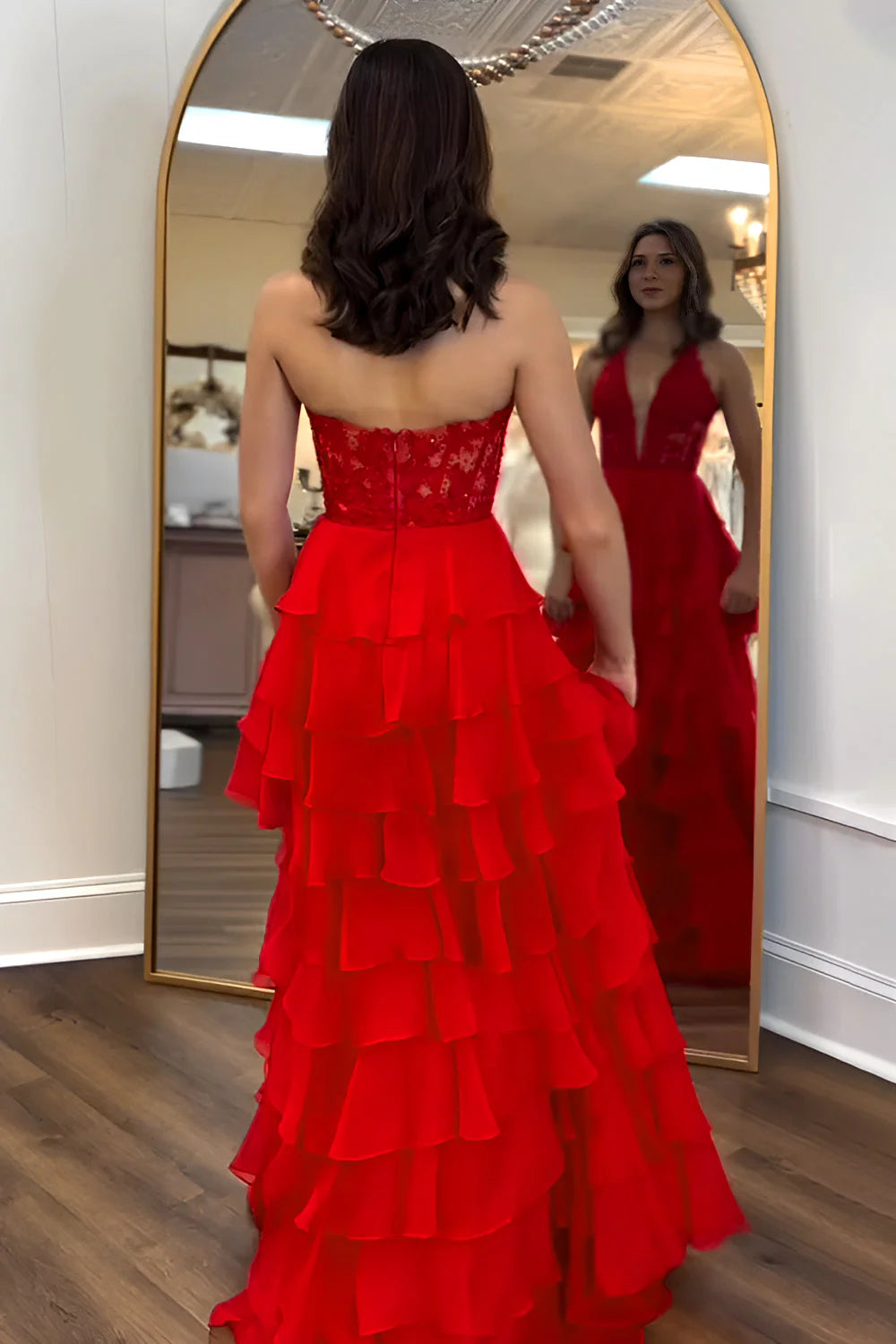 Blue Chiffon Prom Dress With A Line Shape Lace Top Halter Neck And Slit Accent AD749