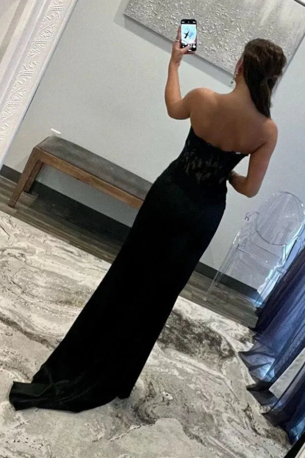 Black Chic Mermaid Prom Dress With Sweetheart Design Long Satin Skirt And Slit AD752