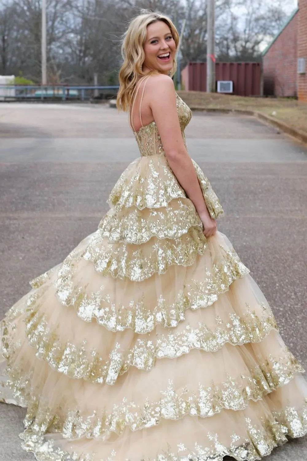 Sparkly Black Prom Dress With One Shoulder Tiered Sequin Layers And Thigh High Slit AD755