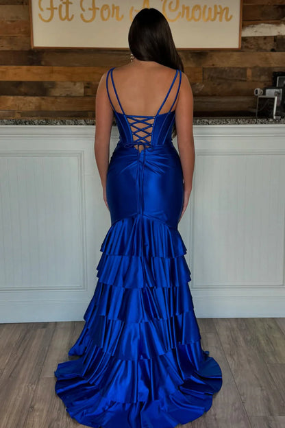 Trendy Mermaid V-Neck Sage Green Long Prom Dress With Ruffles AD782