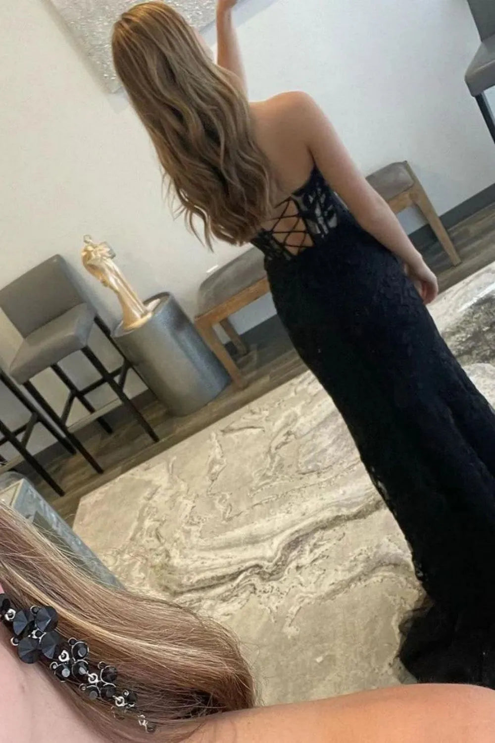 Stunning Mermaid Sweetheart Lilac Long Lace Corset Prom Dress With Appliques AD786